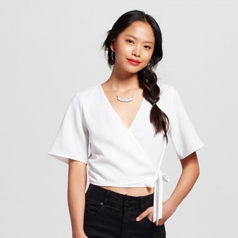 Women's Xhilaration Cropped Wrap Top - Ivory